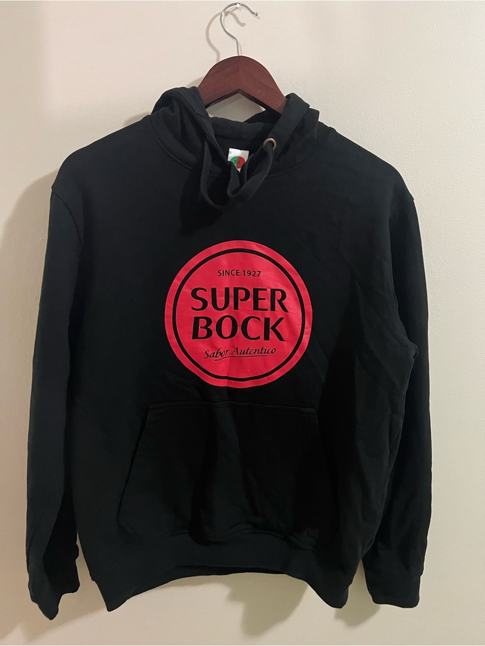 Super Bock Portugal Beer Hoodie Sweatshirt Black Mens Size M Sabor Autentico